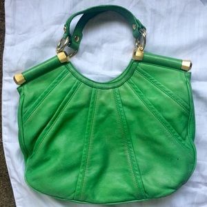 Large green leather bag